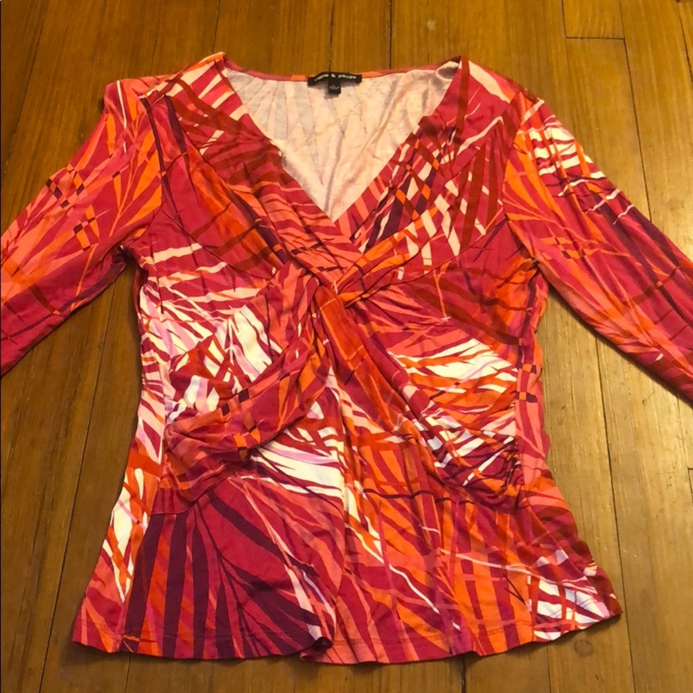 3/4 sleeve dress top. Pink orange and white